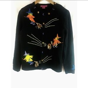 Halloween Sweater Witch on Broom